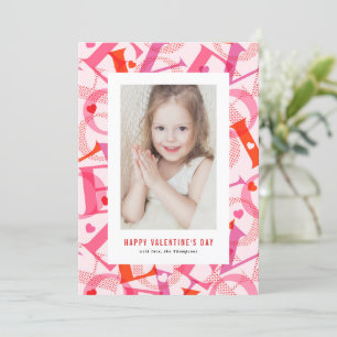 Roze LOVE Typografie Foto Happy Valentine's Day Feestdagenkaart