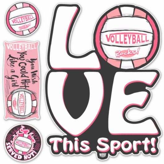 Roze Love Volleyball Sticker (Voorkant)