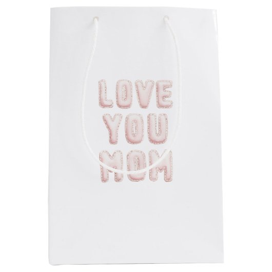 Roze Love You Moeder Moederdag Medium Cadeauzakje (Voorkant)