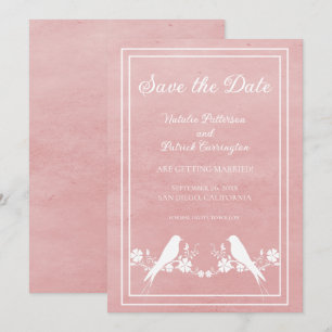 Roze Lovebird Bloemen Save the Date Uitnodiging