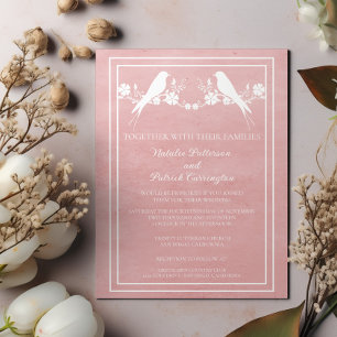 Roze Lovebird Floral Wedding Kaart