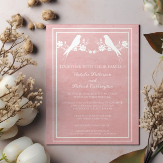 Roze Lovebird Floral Wedding Kaart
