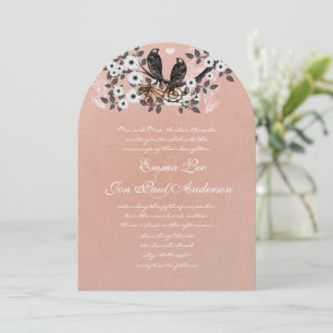 Roze  Lovebird Wedding Uitnodiging