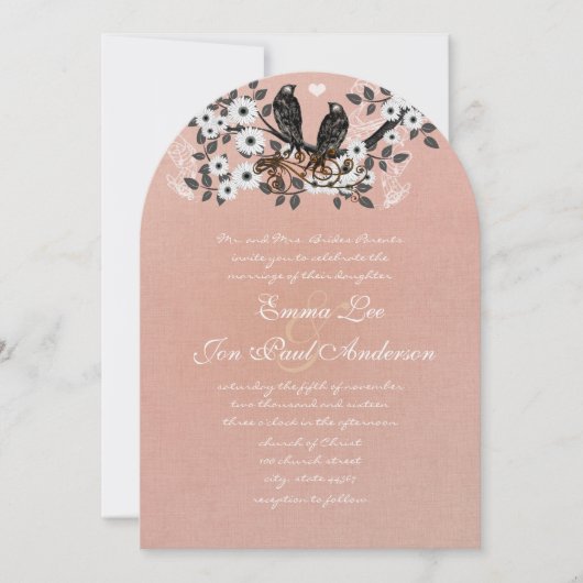 Roze  Lovebird Wedding Uitnodiging (Voorkant)