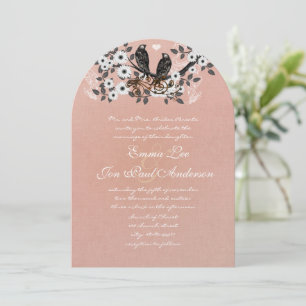 Roze  Lovebird Wedding Uitnodiging