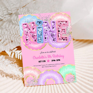 Roze Lovertje Donut 9e Verjaardag Kaart