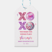 Roze lovertje met glinsterende pailletten cadeaulabel (Voorkant)