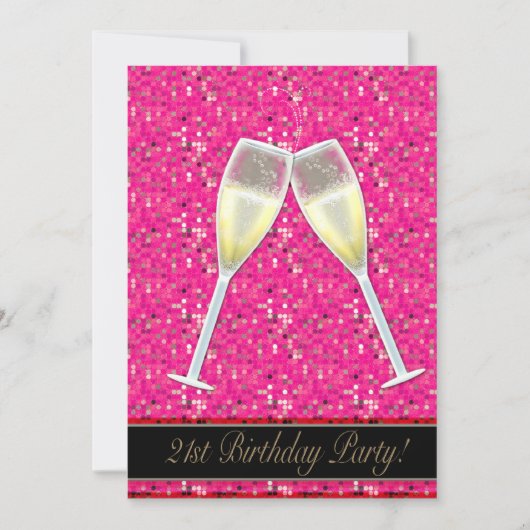 Roze lovertjes 21e verjaardagsfeest uitnodigingen (Voorkant)
