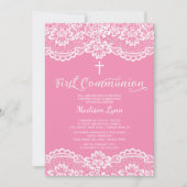 Roze Lozen Eerste Heilige Communauteit Uitnodigin Kaart (Voorkant)