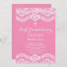 Roze Lozen Eerste Heilige Communauteit Uitnodigin Kaart
