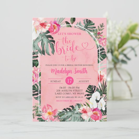 Roze Luau Hibiscus Tropisch Bloemen Vrijgezellenfe Kaart (Staand voorkant)