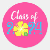 Roze Luau Tropisch Afstuderen Ronde Stickers (Voorkant)