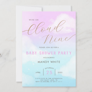 Roze lucht Cloud Nine Baby Shower Uitnodiging 