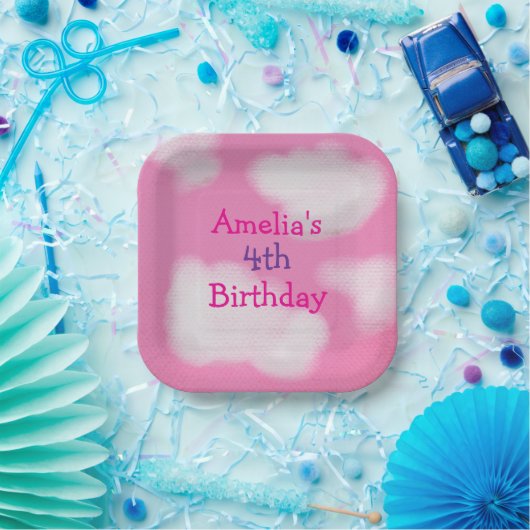 Roze lucht en pluizige wolken Verjaardag Papieren Bordje (Feest)