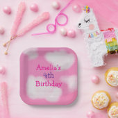 Roze lucht en pluizige wolken Verjaardag Papieren Bordje (Feest)