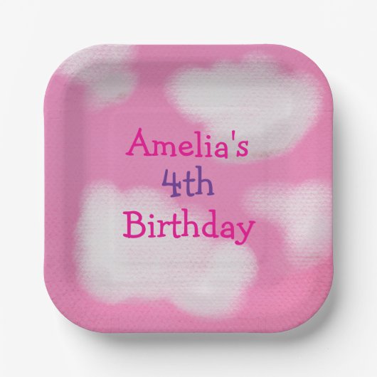 Roze lucht en pluizige wolken Verjaardag Papieren Bordje (Voorkant)