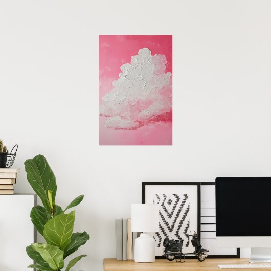 Roze lucht en witte wolken poster (Thuiskantoor)