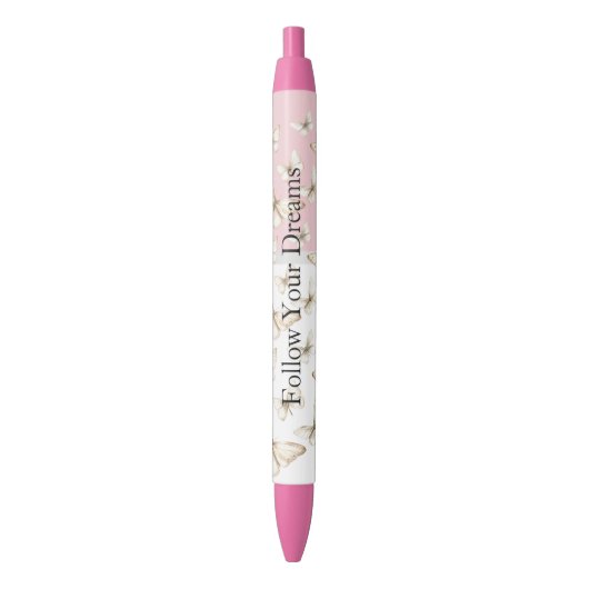 Roze Lucht & Vlinders Zwarte Inkt Pen (Voorkant Verticaal)