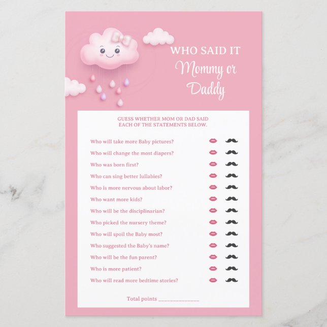 Roze lucht wit pluizige wolk negen mama of papa (Voorkant)