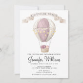 Roze luchtballon baby shower Uitnodiging (Voorkant)
