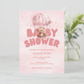Roze Luchtballon Beer Baby shower Uitnodiging (Staand voorkant)