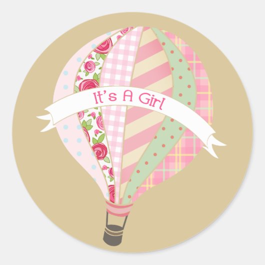 Roze luchtballon Het is een meisje Sticker (Voorkant)