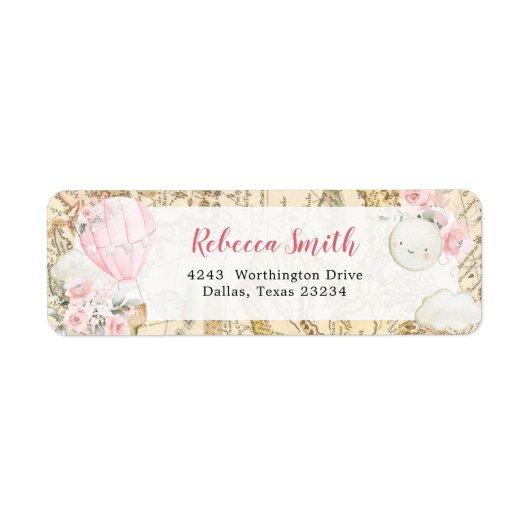 Roze luchtballon is niet het mooie adres etiket (Voorkant)