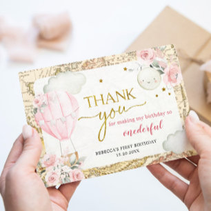 Roze luchtballon is niet ze schattige verjaardag bedankkaart