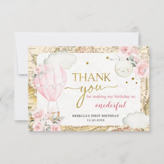 Roze luchtballon is niet ze schattige verjaardag bedankkaart (Voorkant)