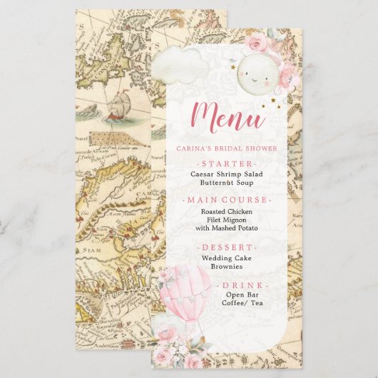 Roze luchtballon is niet ze schattige verjaardag menu (Voorkant / Achterkant)