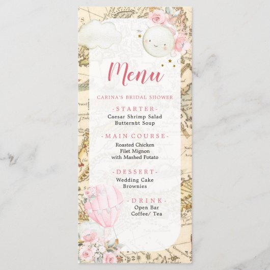 Roze luchtballon is niet ze schattige verjaardag menu (Voorkant)