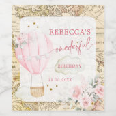 Roze luchtballon is niet ze schattige verjaardag wijn etiket (Enkel label)