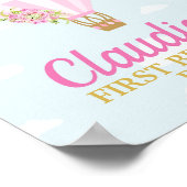 Roze luchtballon met roze bloemen, zaterdag poster (Hoek)