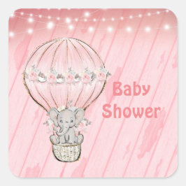 Roze luchtballonballonvaardig Baby shower met luch Vierkante Sticker