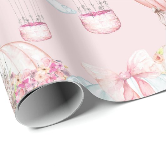  roze luchtballonnen voor Chic Hot Air Cadeaupapier (Rol Hoek)