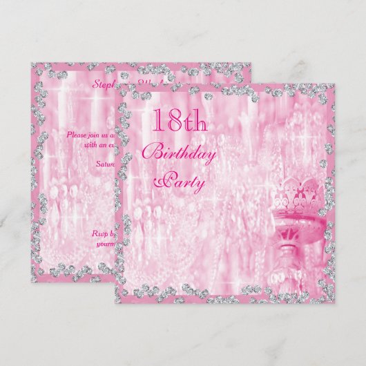 Roze luchters en diamanten 18e verjaardag kaart (Voorkant / Achterkant)