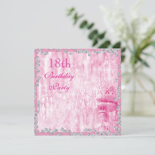 Roze luchters en diamanten 18e verjaardag kaart (Staand voorkant)