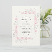 Roze Luchtige Bloem Bruiloft Kaart (Staand voorkant)