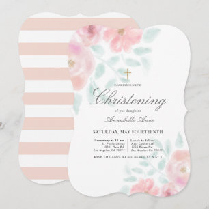 Roze Luchtige Rozen Bloemen Meisje Doop Kaart