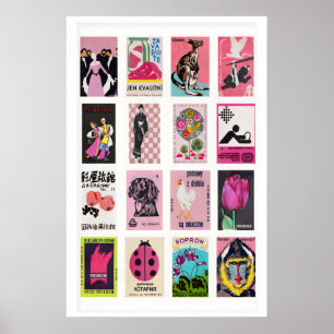 Roze luciferdoosje label collage, vintage ephemera poster