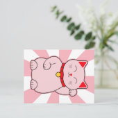 Roze Lucky Cat Briefkaart (Staand voorkant)