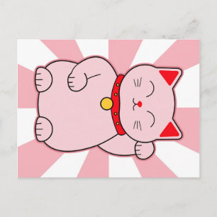 Roze Lucky Cat Briefkaart