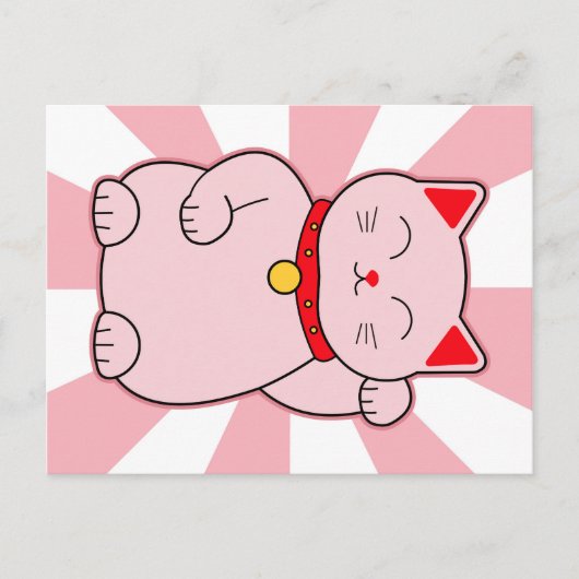 Roze Lucky Cat Briefkaart (Voorkant)