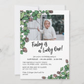 Roze Lucky One Four Leaf Clover 1st Birthday Party Kaart (Voorkant)