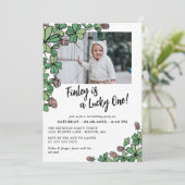 Roze Lucky One Four Leaf Clover 1st Birthday Party Kaart (Staand voorkant)