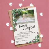 Roze Lucky One Four Leaf Clover 1st Birthday Party Kaart