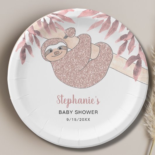Roze luiaard Baby shower Papieren Bordje