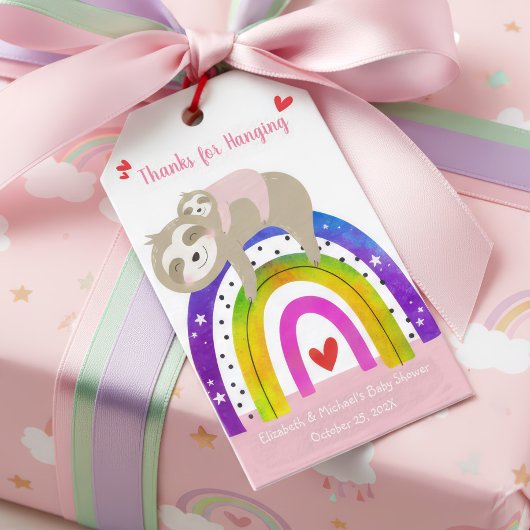 Roze Luiaard Boho Regenboog Meisje Baby shower Sch Cadeaulabel