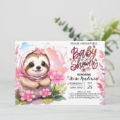 Roze luiaard cuteness Baby shower Kaart (Staand voorkant)