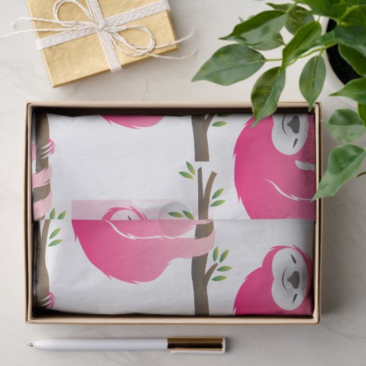 Roze luiaard hangen aan een tak tissuepapier (Geschenk)